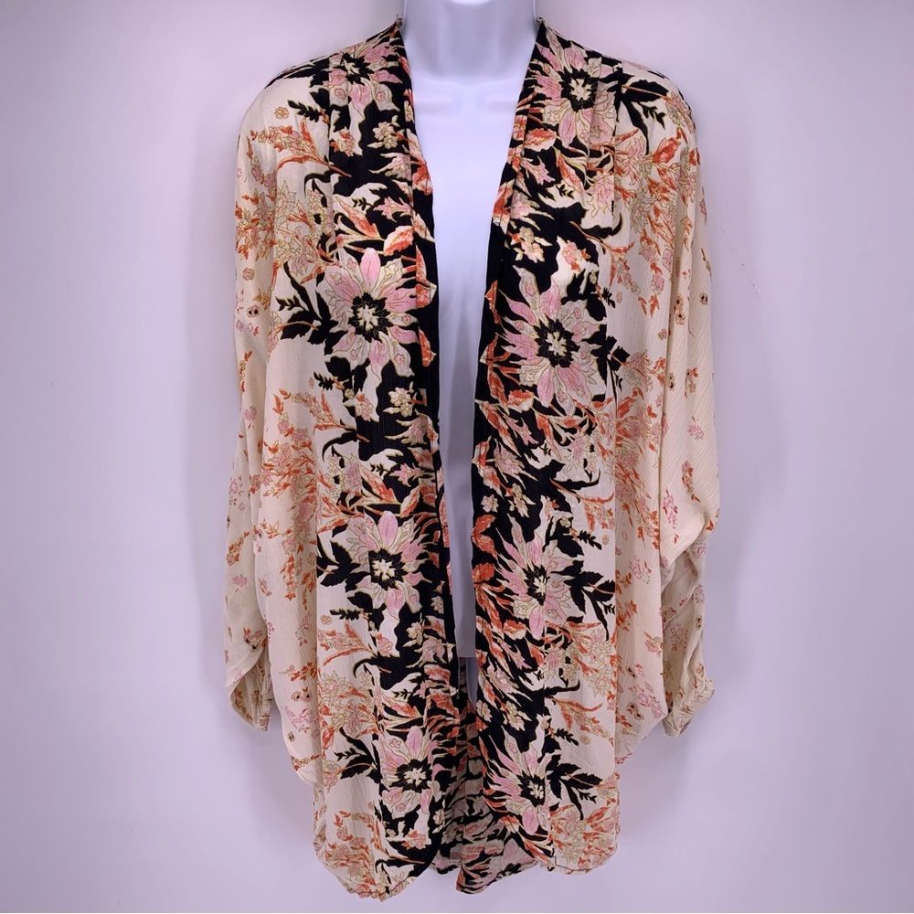 Billabong Floral Kimono Swim Coverup - Black and Cream